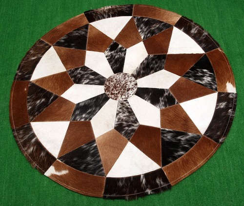 Cowhide round patchwork carpet - cowhide,